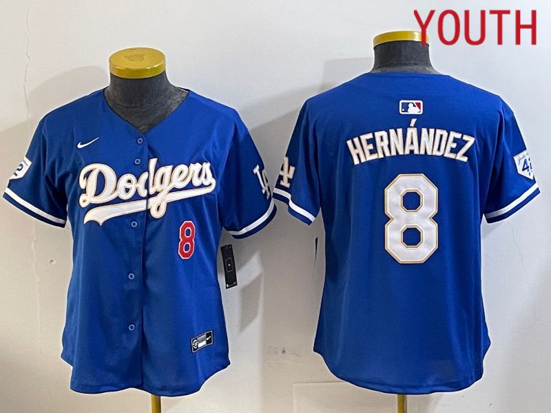 Youth Los Angeles Dodgers #8 Hernandez Blue Game 2024 Nike MLB Jersey style 1029